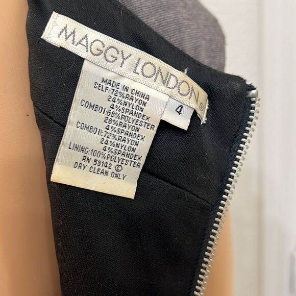 Maggy London Dress Sz 4 v Neck Cap Sleeve Black Gray Burgundy Silver Zipper - Picture 7 of 9